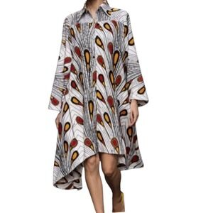 Step‎ In Style Womens Cotton Peacock Print High Low Shirt Dress Cascade Medium